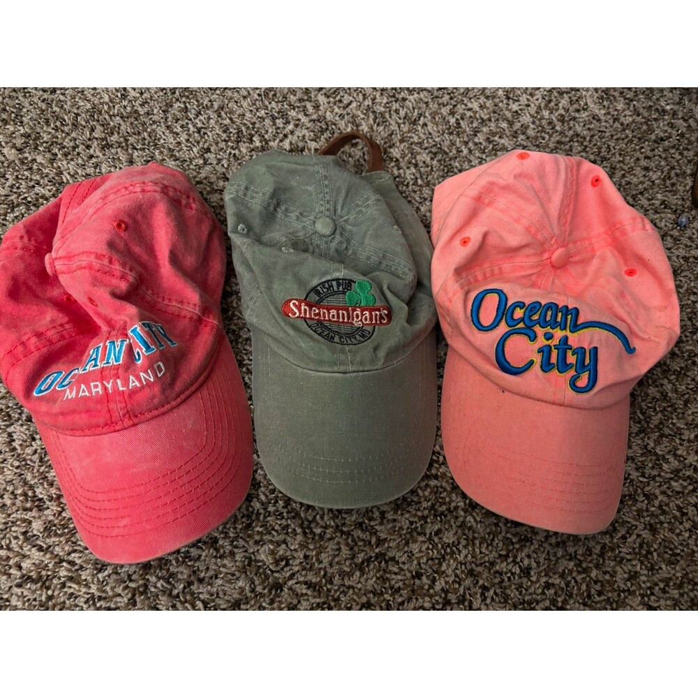 Lot of 3 Embroidered Ocean City Maryland Merch Adjustable Baseball Caps